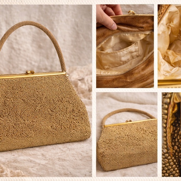 👑Vintage 1950s Gold Beaded Evening Bag NM Style - Picture 16 of 16
